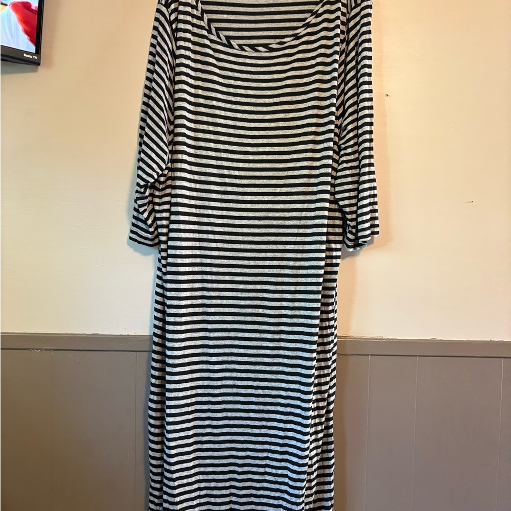 Ulla Popken Monochrome Striped Long Sleeve Dress